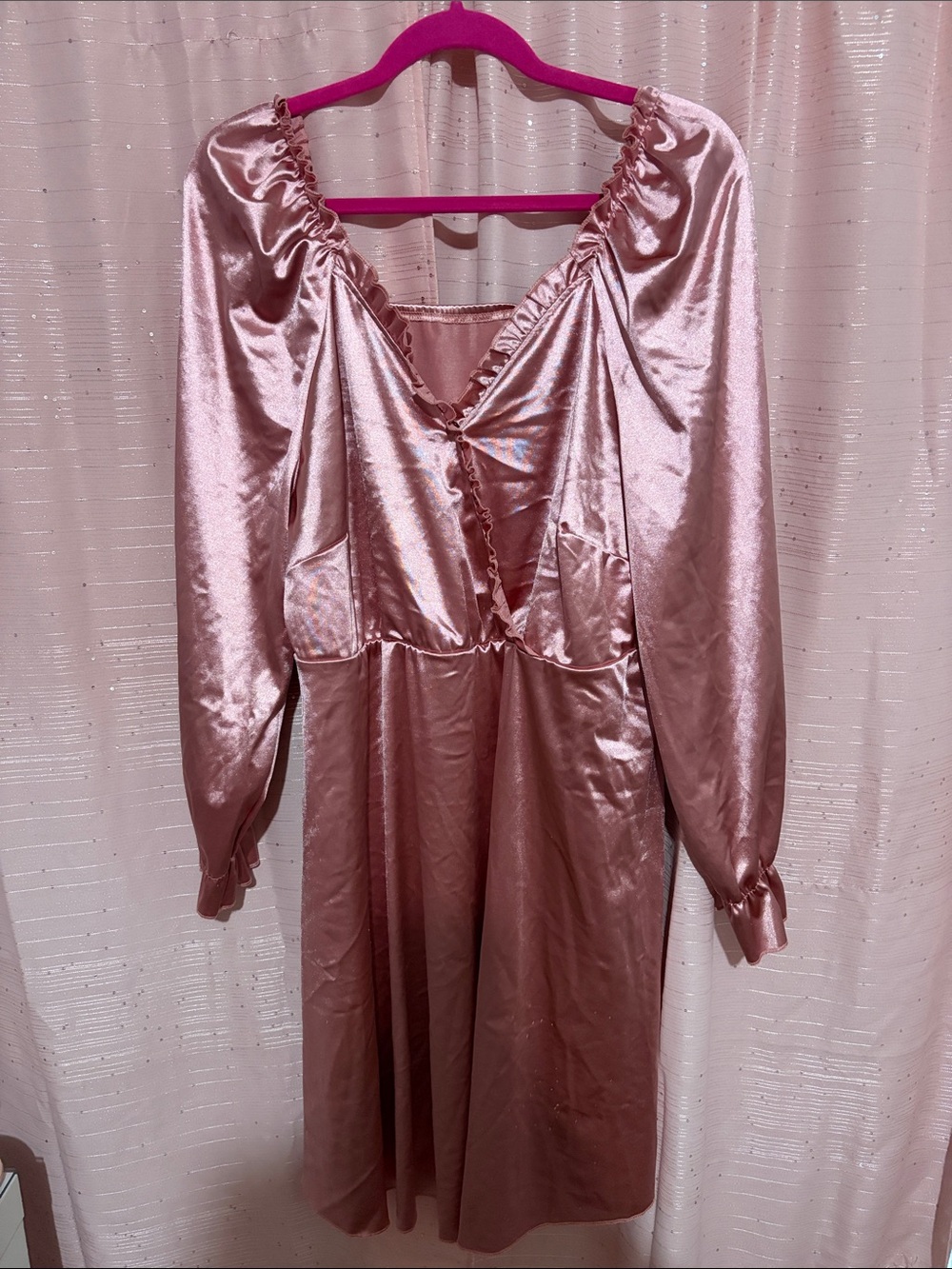 SHEIN Satin Long Sleeve Rose Pink Dress